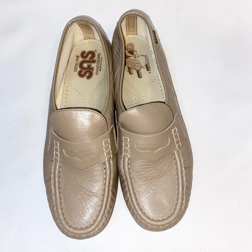 SAS Penny Loafers Womens 9.5 M Taupe Leather Handsewn Moccasin Made in USA - Picture 4 of 16